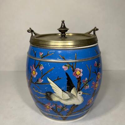 20th Century Chinese Handpainted Biscuit Barrel