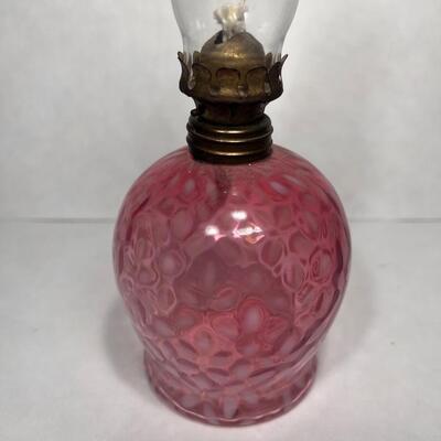 Fenton Cranberry Glass Oil Lamp