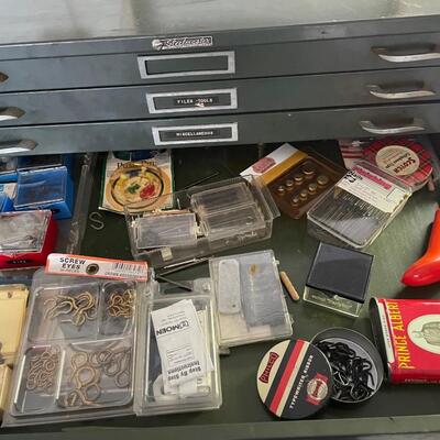 Lot 169. Vintage Metal Drawer Cabinet and Assorted Hardware