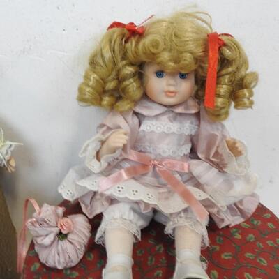 2 Porcelain Dolls w/Vintage Hat Box Style Cases, Additional Clothing, Fan