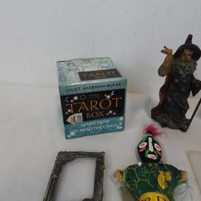 6 pc Tarot Card Kit, Wizard Statues, Voodoo doll, Tarot Box, Cat Tarot