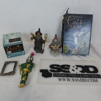 6 pc Tarot Card Kit, Wizard Statues, Voodoo doll, Tarot Box, Cat Tarot