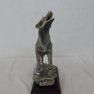 Silver Colored Howling Wolf Statuette, 11" Tall