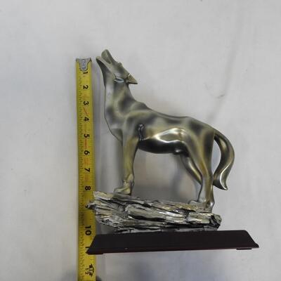 Silver Colored Howling Wolf Statuette, 11" Tall
