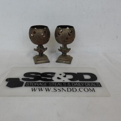 2 pc CLH26 Metal Moon/Star Votive Holders, 5.5" Tall