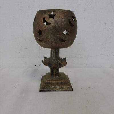 2 pc CLH26 Metal Moon/Star Votive Holders, 5.5" Tall