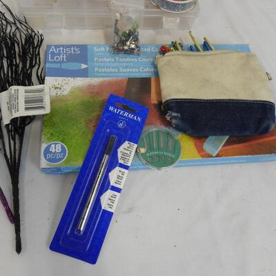 Crafting Lot: Knitting Book, Ribbon, Knitting Needles, Pastels, String, Etc