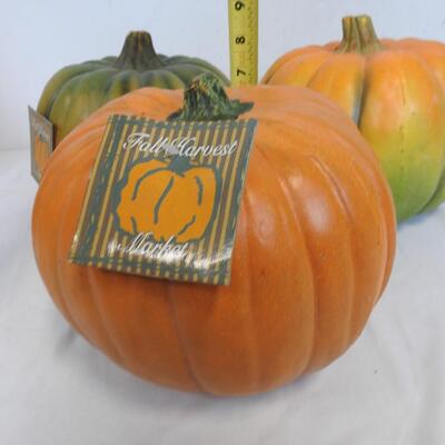 4 Faux Pumpkins, 1 Tall, 3 Medium Size, 2 w/Tags, Good Condition