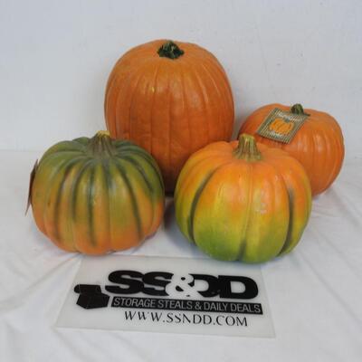 4 Faux Pumpkins, 1 Tall, 3 Medium Size, 2 w/Tags, Good Condition