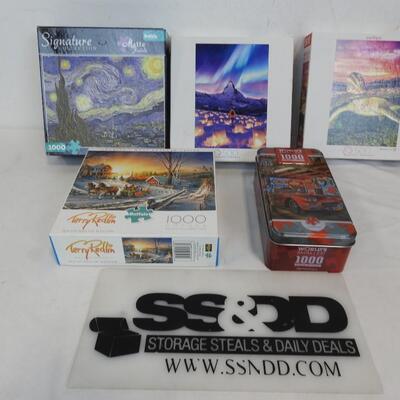5 Puzzles: Buffalo Terry Redlin, World's  Smallest 1000pc Puzzle, Starry Night