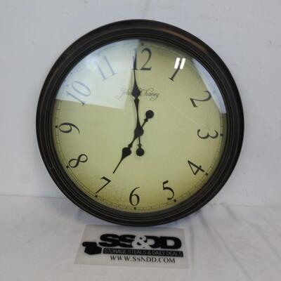 24" John Chaney Clock, Plastic Frame Made To Look Vintage, Good Condition, Works