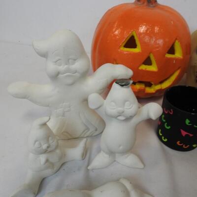 15pc Halloween Lot: Light Up Jack-o-Lantern-WORKS, Shelf Sitters, Ceramic Ghosts