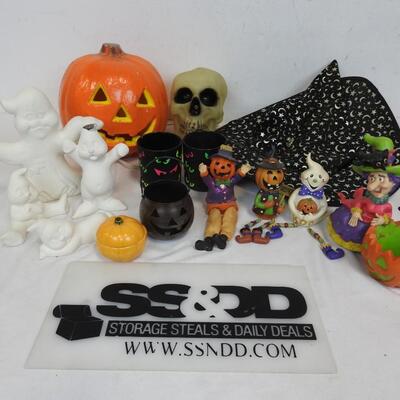 15pc Halloween Lot: Light Up Jack-o-Lantern-WORKS, Shelf Sitters, Ceramic Ghosts