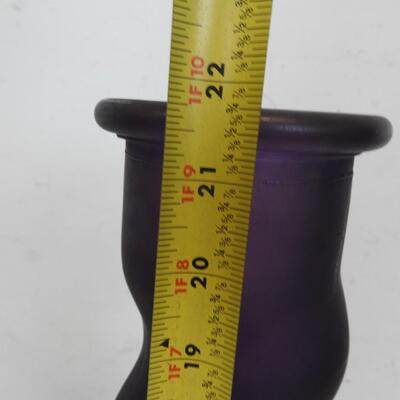 Very Tall Glass Vases: Clear: 24in, Purple: 21 3/4in, Clear w/Bow: 17 3/4in