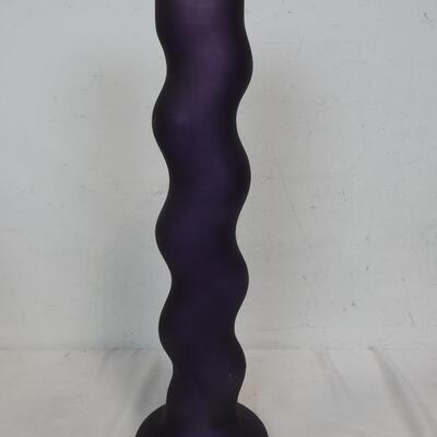 Very Tall Glass Vases: Clear: 24in, Purple: 21 3/4in, Clear w/Bow: 17 3/4in