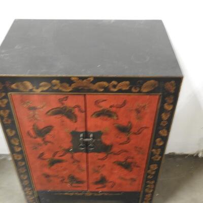Asian Style Standing Wood Cabinet w/ 2 Shelves, Solid, 33x 2-3/4 x15