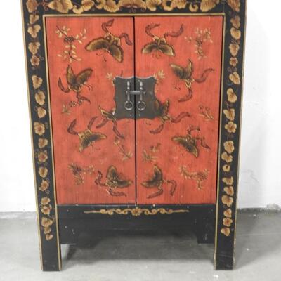 Asian Style Standing Wood Cabinet w/ 2 Shelves, Solid, 33x 2-3/4 x15