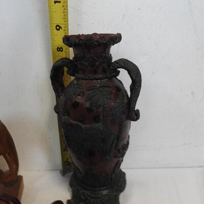 Elephant Decor: 2 Wood, 2 Resin, 1 Lightweight Vase w/ Elephants & Palm Trees