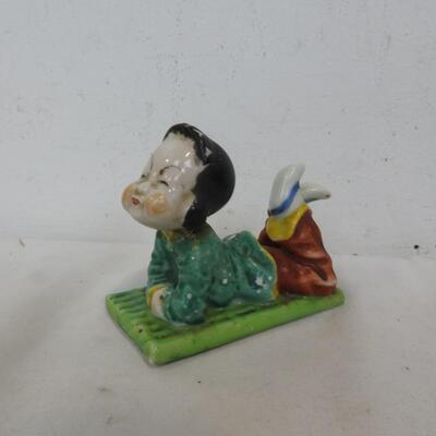 Chinese Boy & Girl Porcelain Figurines (Girl Reparied) Vintage, Made in Japan