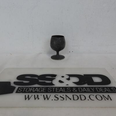 Small Metal Goblet 3.25" Vintage Engraved Needs Cleaning "World Gift"