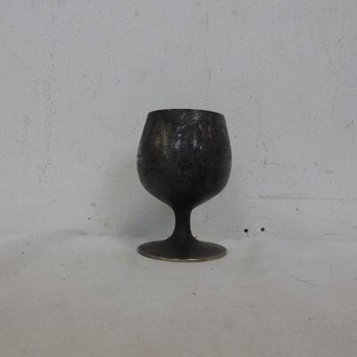 Small Metal Goblet 3.25" Vintage Engraved Needs Cleaning "World Gift"