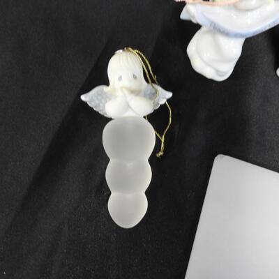 7 Piece Ceramic Christmas Ornaments: Angels, Bell; Jesus, Mary and Joseph