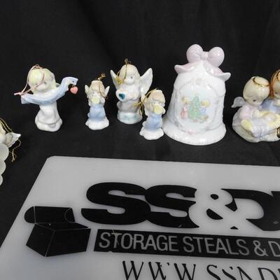 7 Piece Ceramic Christmas Ornaments: Angels, Bell; Jesus, Mary and Joseph