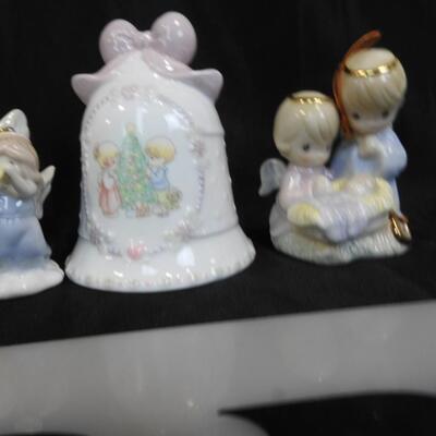 7 Piece Ceramic Christmas Ornaments: Angels, Bell; Jesus, Mary and Joseph