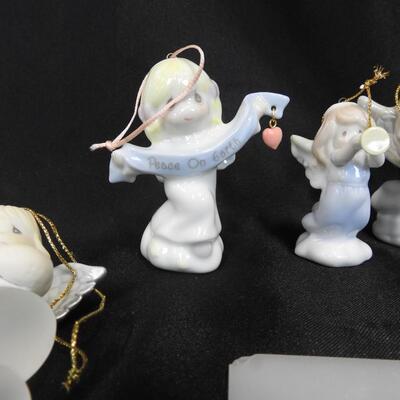 7 Piece Ceramic Christmas Ornaments: Angels, Bell; Jesus, Mary and Joseph