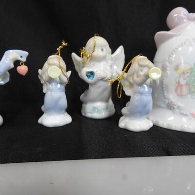 7 Piece Ceramic Christmas Ornaments: Angels, Bell; Jesus, Mary and Joseph