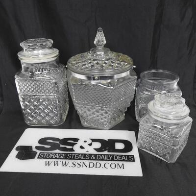 Cut Glass Canisters/1 Large Candy Jar w/ Lids, Vintage Style, 1 Lid Missing