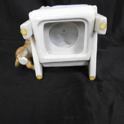 8 Dog Figurines: 1 Chair W/Dogs, 1 Candle Holder, Various Breeds/Colors