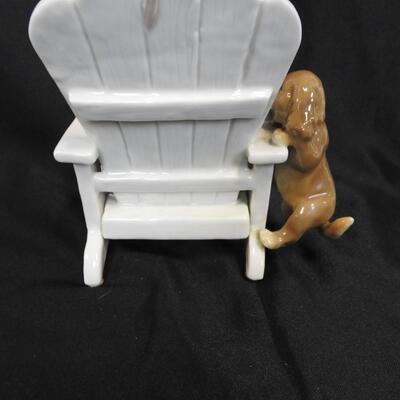 8 Dog Figurines: 1 Chair W/Dogs, 1 Candle Holder, Various Breeds/Colors