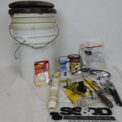 Home Improvement Lot: Bucket w/Padded Lid/Lining/Pockets, Pliers, Safety Goggles