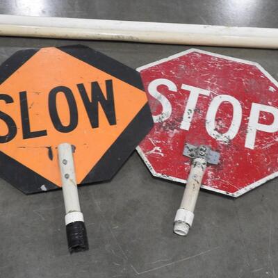 Reversible SLOW/STOP Signs w/Poles, Signs Are 23 3/4' Without Poles