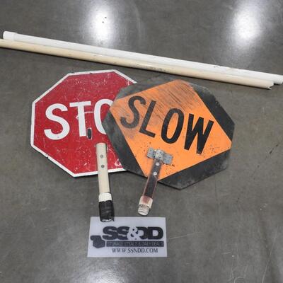 Reversible SLOW/STOP Signs w/Poles, Signs Are 23 3/4' Without Poles