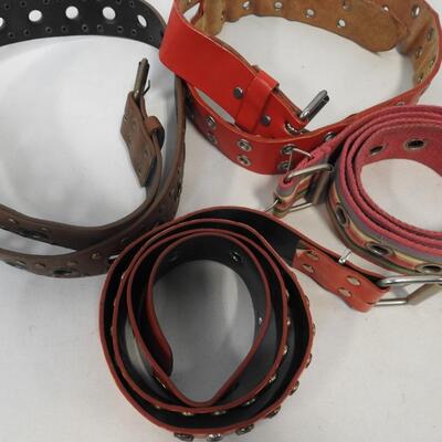 10 Women Belts, Various Sizes/Styles, Some w/Beads, Rivets, Metal Embellishments