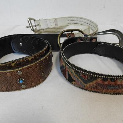 10 Women Belts, Various Sizes/Styles, Some w/Beads, Rivets, Metal Embellishments