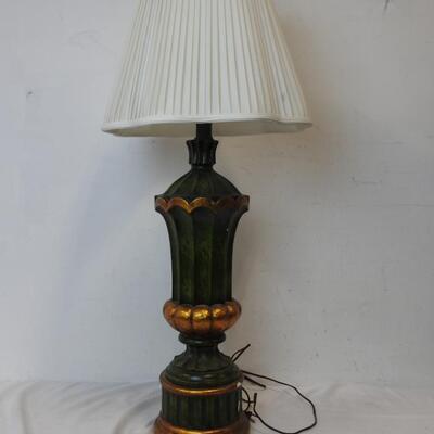 40" Green/Gold Painted Lamp w/Shade, Small Knicks in Paint
