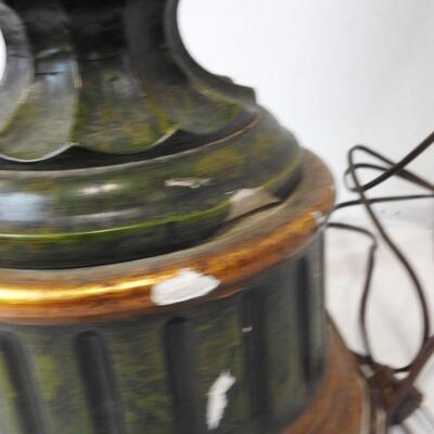 40" Green/Gold Painted Lamp w/Shade, Small Knicks in Paint