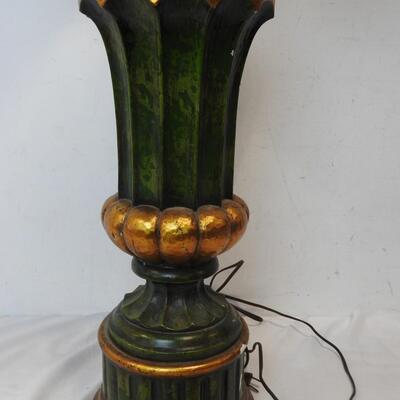 40" Green/Gold Painted Lamp w/Shade, Small Knicks in Paint