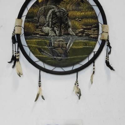 Large 23"Dream Catcher, Tapestry, Beads, Feathers, Leather