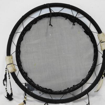Large 23"Dream Catcher, Tapestry, Beads, Feathers, Leather