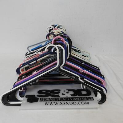 50+ Plastic Hangers, Various Colors: Black/Blue/Purple/White/Pink/Peach/Green