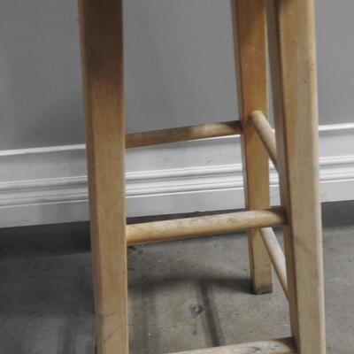 2 Solid Wood Bar Stools:  30" & 28 1/2", Needs Refinishing, See Pictures