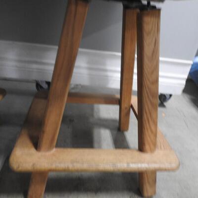 2 Solid Wood Swivel Bar Stools, Fabric Seat/Back, Each Stool Is 41" Tall