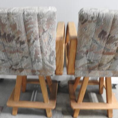 2 Solid Wood Swivel Bar Stools, Fabric Seat/Back, Each Stool Is 41" Tall