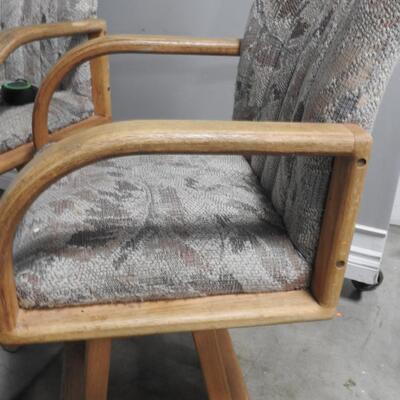 2 Solid Wood Swivel Bar Stools, Fabric Seat/Back, Each Stool Is 41" Tall