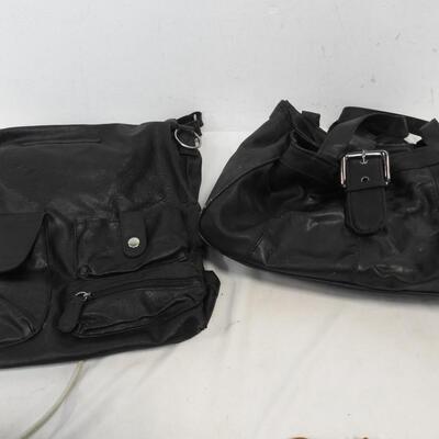 Purses: 2 Black, 1 Brown, 1 Multi-Colored, Wallets: Brown & Paisley