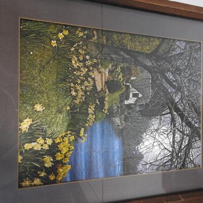 Wall Decor: 18"x24" Painting, Foil Print, Mountain Scene-Framed Print
